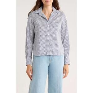 NWT! Frank & Eileen Untuckable Cotton Button-Up Shirt in Navy Airplanes Size XS